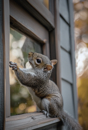 Squirrel Trying to get into a house through a window